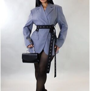 Grey blazer dress with belt #blazerdress